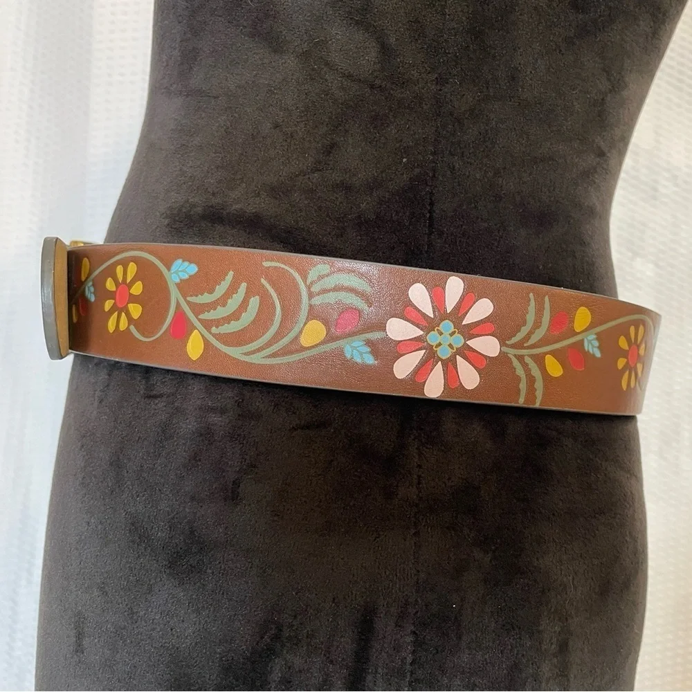 Brown Colorful Floral Print 1 1/2” Belt Size S/M
